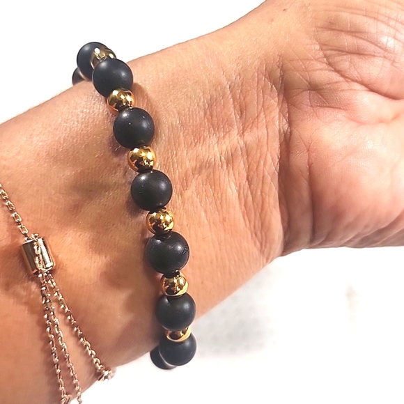 Rustic Cuff Beautiful Black and Gold Beaded Bracelet - Picture 5 of 6